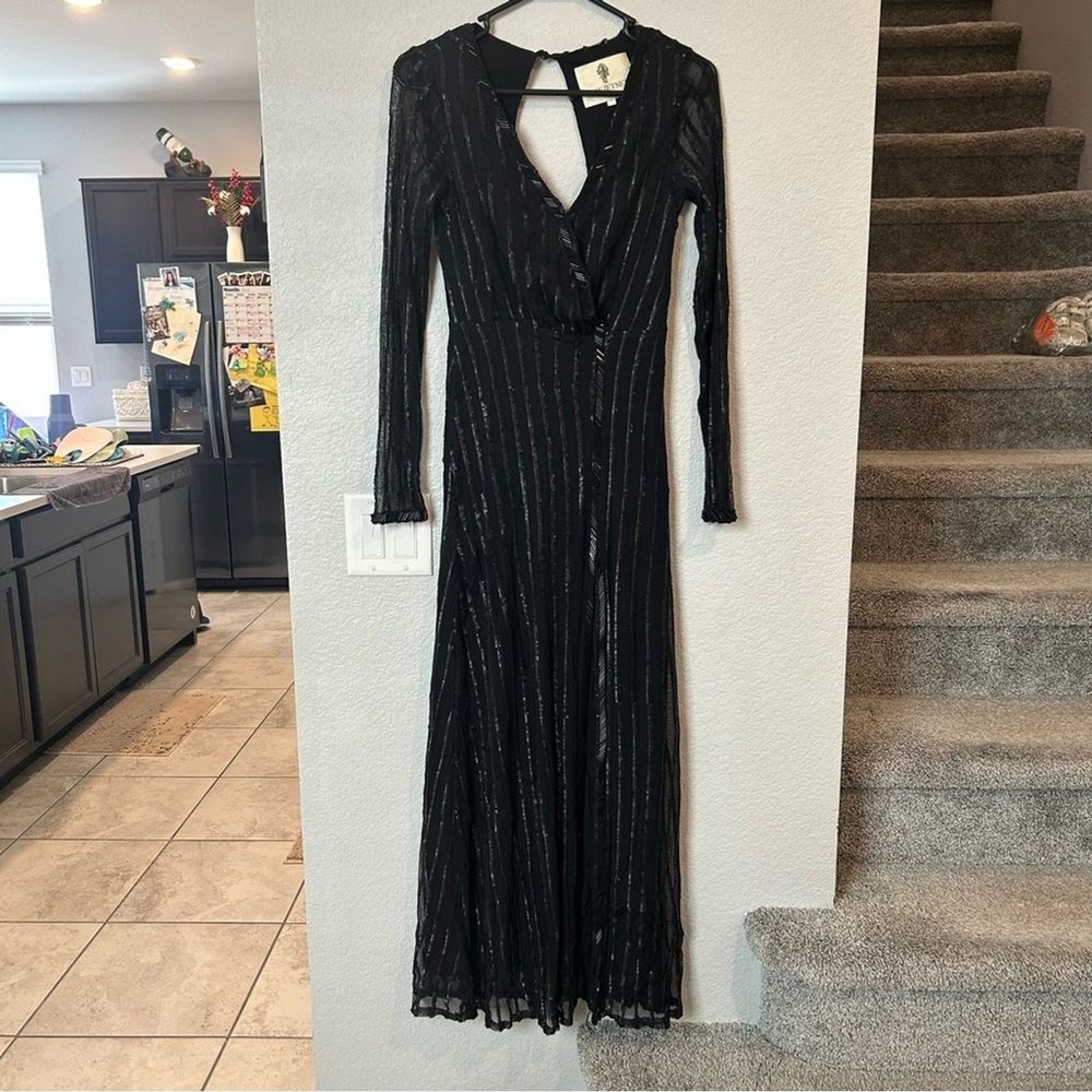 THE JETSET DIARIES Fiesta Faux Wrap Maxi Dress Black Sequin & Beaded XS - Picture 3 of 12